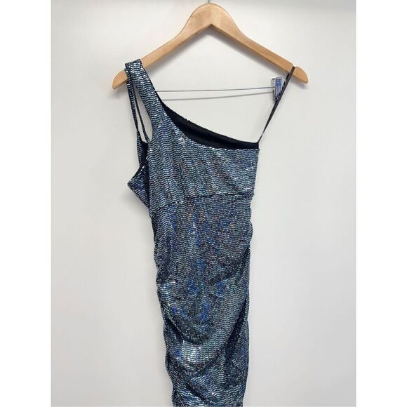 AQUA Dress Size Small Asymmetric Midi Cocktail Party Blue Sequined NWT - Picture 4 of 11